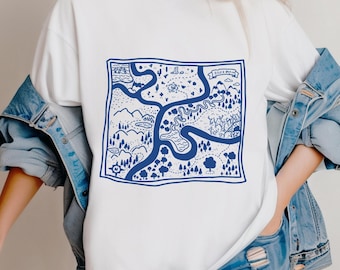 Camiseta minimalista con mapa de aventuras: camiseta unisex en tonos pastel