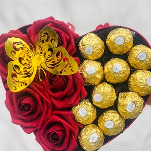 Heart-Shaped Rose & Ferrero Gift Box – Romantic Gift for Her, Anniversary, Valentine’s - Birthday -