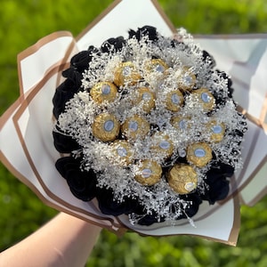 Birthday Chocolate Flower Bouquet - Black Rose & Ferrero Rocher Gift for Her, Graduation, Valentine’s