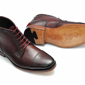 Handmade Leather Cap Toe Boots: Goodyear Welted Ankle Dress Boots