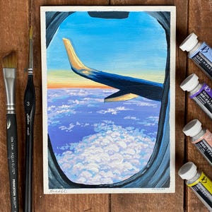 Original Gouache Painting Over the Clouds 5 x 7”