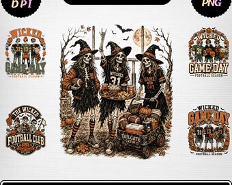 Spooky Game Day PNG Bundle, Skeleton Football Sublimation, Halloween Football Jersey PNG, Wicked Football Season Digital Download