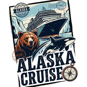 Alaska Cruise PNG: Vintage Travel Adventure Design, Alaska Vacation png, Wildlife Explorer Clipart (Digital Download)