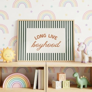 Long Live Boyhood Print Minimalist Boy Nursery Room Decor Baby Shower Gift Babtism New Baby Boy Gift Toddler Playroom Art Kids Room Poster