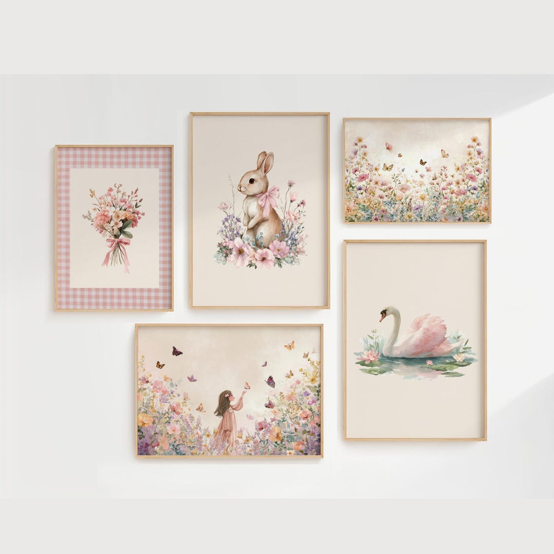 Spring Vintage Girl Nursery Decor Gallery Pink Floral Cottagecore ...