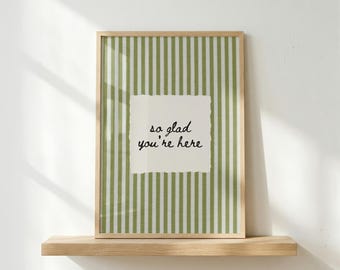 Fijn dat je er bent! Vintage minimalistische welkomstposter voor de hal, decoratie voor de gastenkamer (olijfgroen).