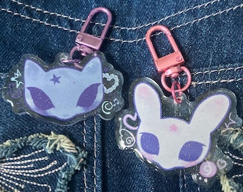 グリッターエポキシキーホルダー - 猫とウサギのチャーム