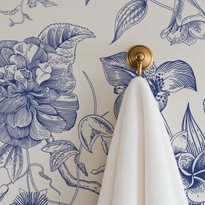 Papel de Parede Autoadesivo Floral Azul Toile – Mural de Parede Botânico Vintage