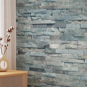 Blue Stone Peel and Stick Wallpaper – Faux Stacked Stone Wall Mural – Realistic Rock Texture Vinyl Panel for Home Decor