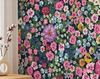 Colorful Floral Wallpaper – Bold Spring Garden Removable Wall Mural | Peel and Stick Wildflower Wall Art