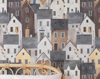 Charmante Dorfhäuser Tapete - Schälen und Aufkleben entfernbares Wandbild für Kinderzimmer, Kinderzimmer oder gemütliches Cottagecore-Dekor