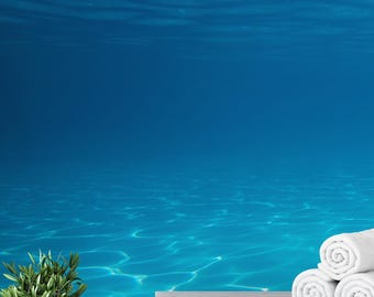 Unterwasser Tapete zum Abziehen und Aufkleben - Realistisches Blaues Meer Abnehmbares Wandbild für Badezimmer, Spa oder Strandhaus Dekor