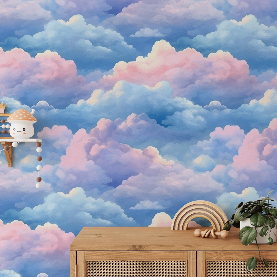Dreamy Cloud Peel and Stick Wallpaper – Pastel Sky Removable Wall Mural ...