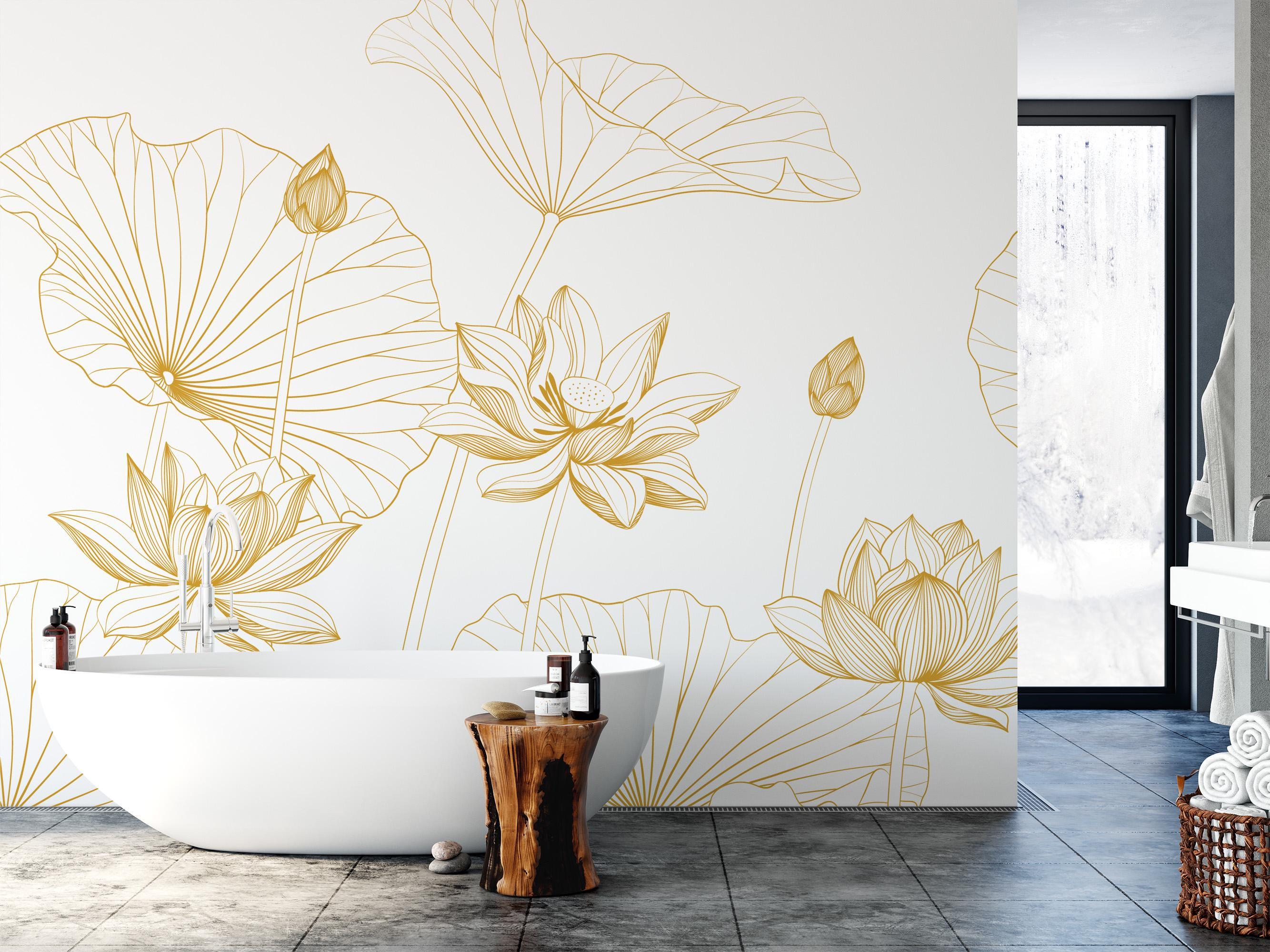 Gold Lotus Flower Wall Mural – Elegant Removable Wallpaper, Peel and ...