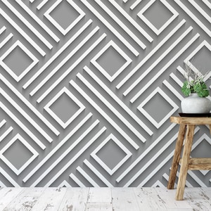 Carta da parati geometrica staccabile e adesiva – Carta da parati murale rimovibile con motivo grigio 3D per pareti decorative e interni moderni