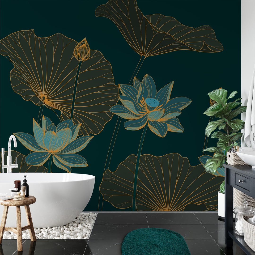 Peel and Stick Lotus Wallpaper – Dark Floral Removable Wall Mural ...