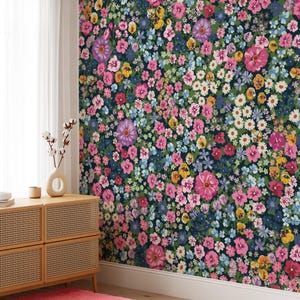 Bunte Blumen Tapete - Frühlingsgarten entfernbares Wandbild | Schälen und Stick Wildblumen Wandkunst