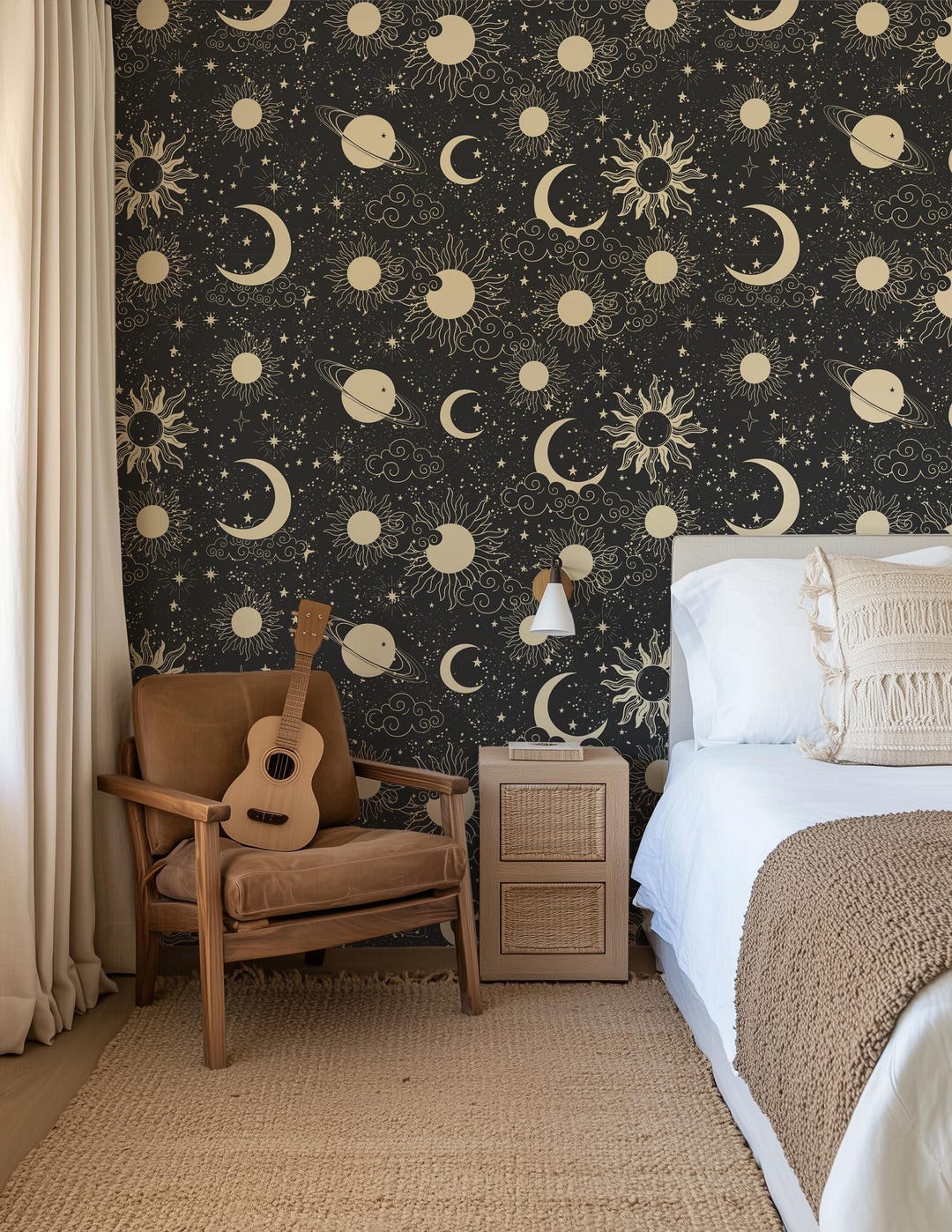 Celestial Peel and Stick Wallpaper – Sun Moon and Stars Wall Mural for ...