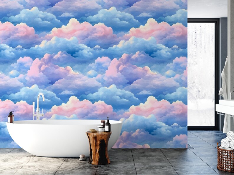 Dreamy Cloud Peel and Stick Wallpaper – Pastel Sky Removable Wall Mural ...