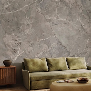 Grey Marble Peel and Stick Wallpaper – Removable Stone Wall Mural, Elegant Neutral Wall Art for Living Room or Office Decor