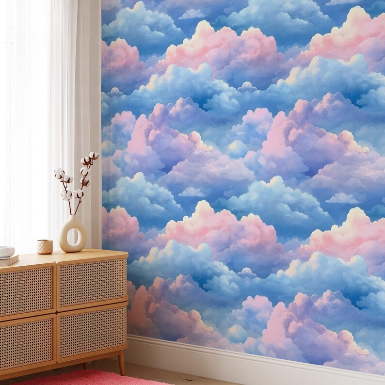 Dreamy Cloud Peel and Stick Wallpaper – Pastel Sky Removable Wall Mural ...