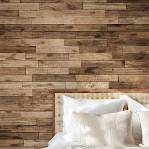 Peel and Stick Wood Wallpaper – Rustic Brown Faux Wood Wall Mural – Removable Vinyl Panel for Accent Walls & Home Decor