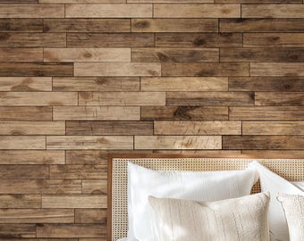 Peel and Stick Wood Wallpaper – Rustic Brown Faux Wood Wall Mural – Removable Vinyl Panel for Accent Walls & Home Decor