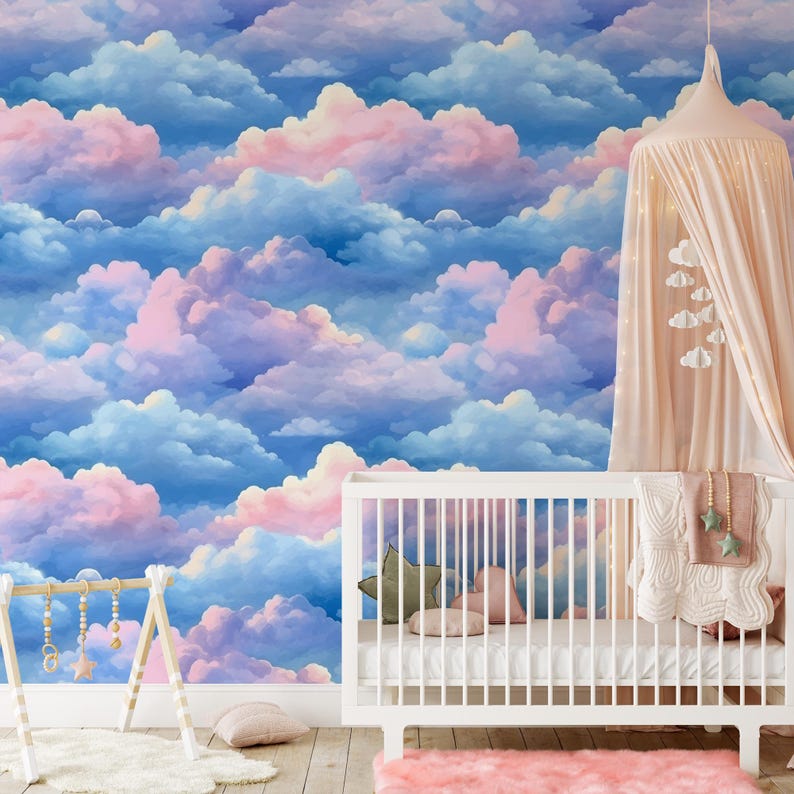 Dreamy Cloud Peel and Stick Wallpaper – Pastel Sky Removable Wall Mural ...
