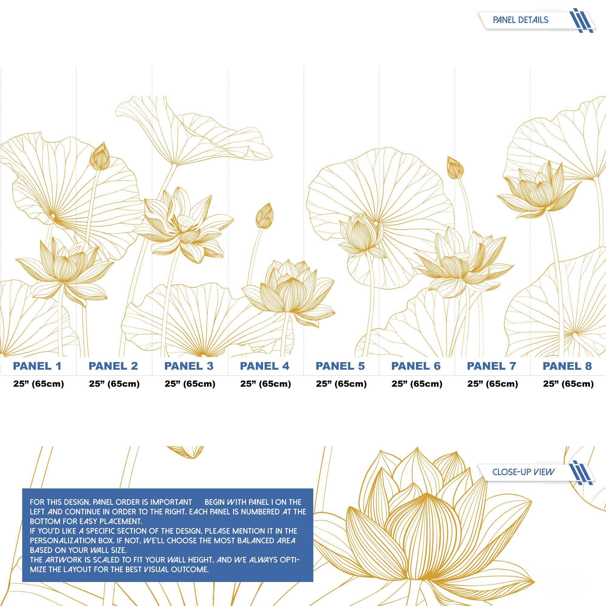 Gold Lotus Flower Wall Mural – Elegant Removable Wallpaper, Peel and ...