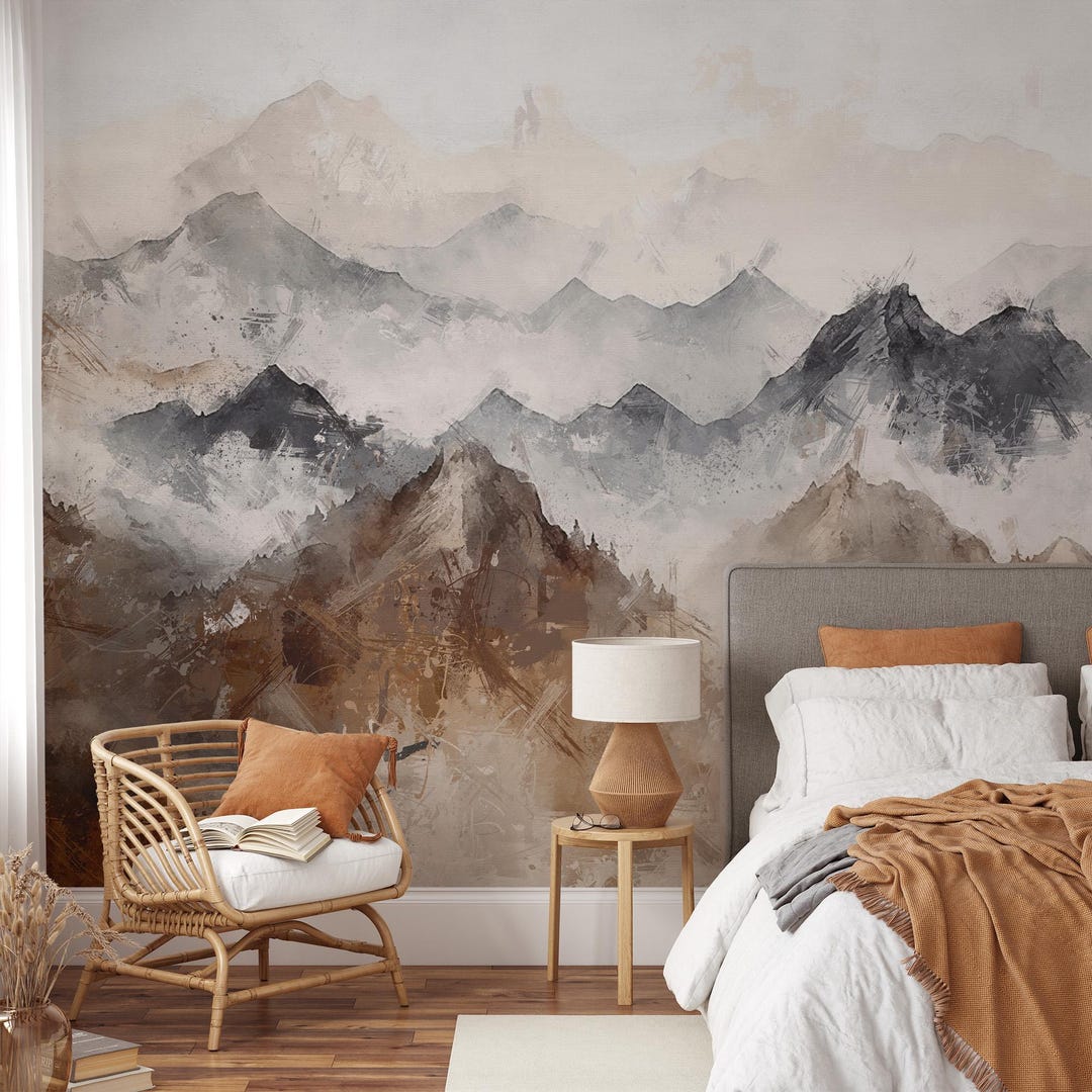 Misty Mountain Wall Mural – Neutral Peel and Stick Wallpaper ...