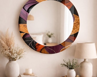 Espejo redondo estilo bohemio, arte de pared inspirado en rayos de sol, punto focal moderno para la sala de estar.