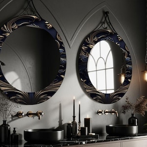 Mirror, Bathroom mirrors, Art deco mirror, Decorative mirror, Vintage mirror, Luxury abstract home decor, Round mirror, Wall decor art,