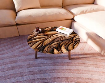 Wood Look Tempered Glass Coffee Table, Beech Wood Legs