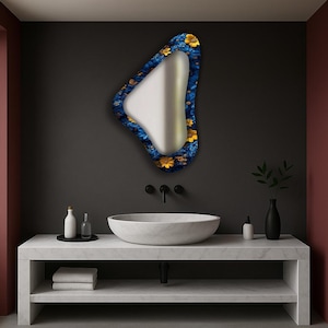 Floral pattern wall mirror, Frameless wall mirror, Handmade mirror, Elegant design, Modern decorative mirror, Handmade accent wall mirror,