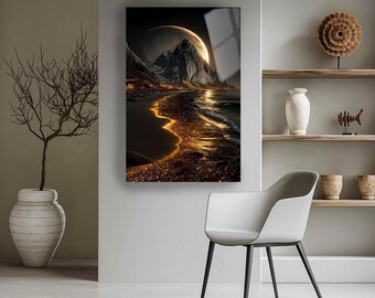 Decorazione murale in vetro temperato raffigurante una montagna, arredamento moderno per la casa