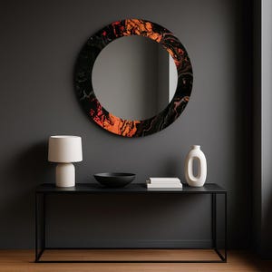 Orange stained mirror, Bathroom mirrors, Art deco mirror, Decorative mirror, Vintage mirror, Luxury abstract home decor, Round mirror,