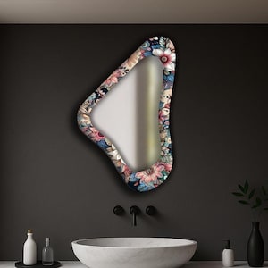 Flower design mirror, Vintage mirror, Asymmetrical mirror, Hanging mirror, Wall mirror, Decorative mirror, Bathroom mirror, Bedroom mirror,