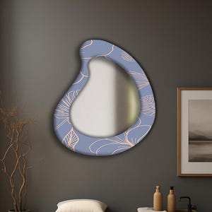 Asymmetrical blue mirror, Stained glass mirror, Decorative mirrors, Bathroom mirror, Unique room accent, Modern home decor, Wall deco art,