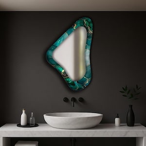 Green wall mirror, Asymmetrical mirror, Hanging mirror, Vintage mirror, Wall mirror, Decorative mirror, Bathroom mirror, Bedroom mirror,
