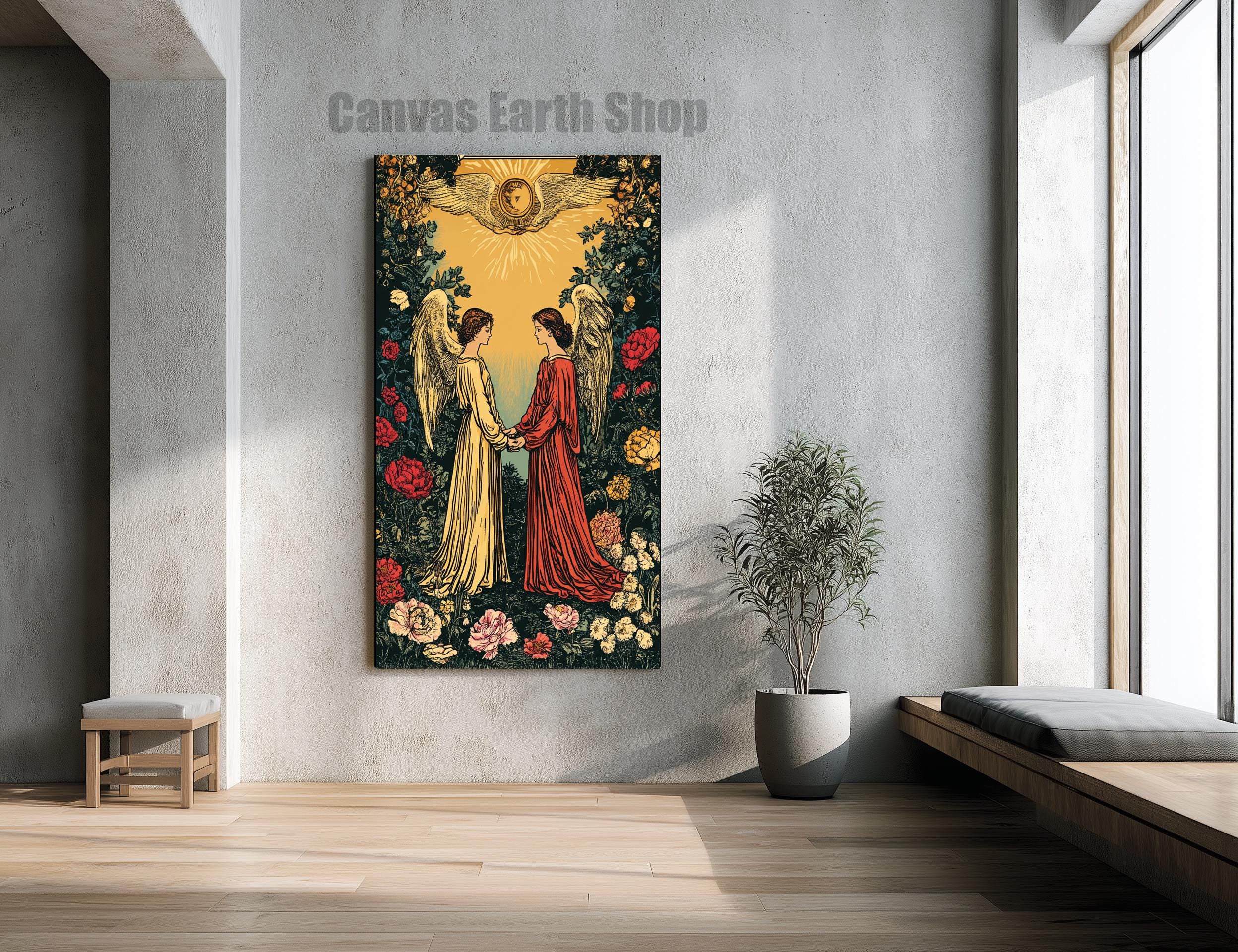 Angelic floral canvas wall art, Vintage angel canvas print, Vintage wall art, Canvas art, Custom canvas art, Boho canvas art, Angel canvas