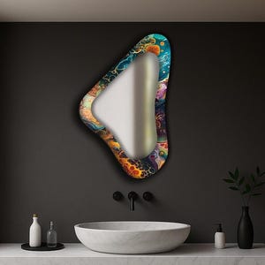 Colorfull design mirror, Asymmetrical mirror, Hanging mirror, Vintage mirror, Decorative mirror, Bathroom mirror, Bedroom mirror, Mirror,