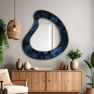 Asymmetrical mirror, Floral patterned mirror, Decorative mirrors, Bathroom mirrors, Modern home decor, Deco wall art, Vintage Mirror,