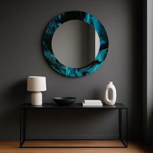Blue stained glass mirror, Bathroom mirrors, Art deco mirror, Decorative mirror, Vintage wall mirror, Luxury abstract home decor, Wall decor