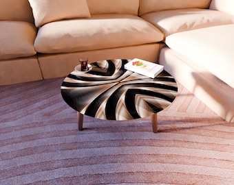 Handmade Tempered Glass Round Coffee Table, Beech Wood Legs