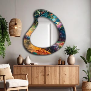 Colorfull asymmetrical mirror, Vintage mirror, Modern mirror, Wall mirror, Decorative mirror, Bathroom mirror, Bedroom mirror, Wall art,
