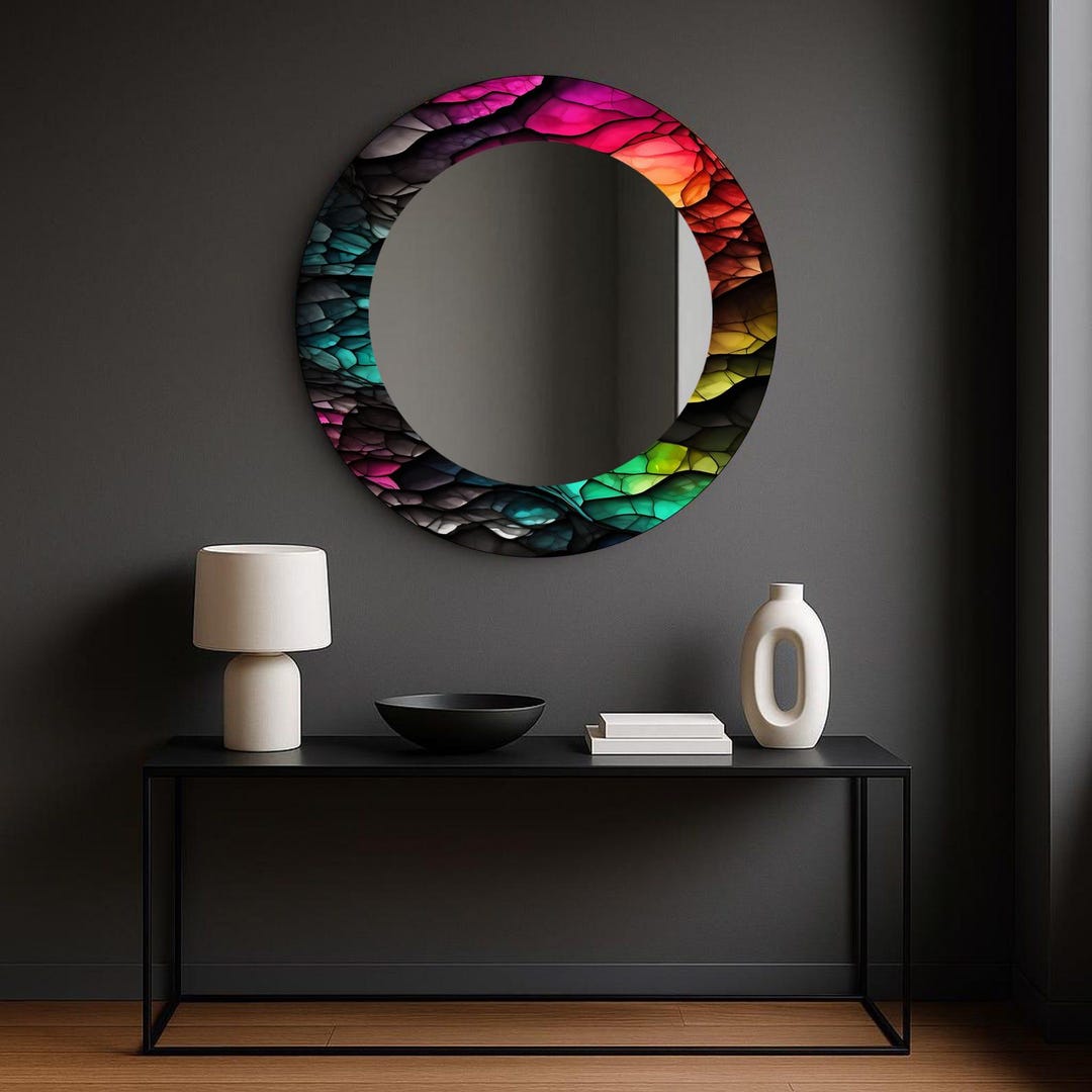 Colorful Tempered Glass Round Mirror, Modern Home Decor - Etsy