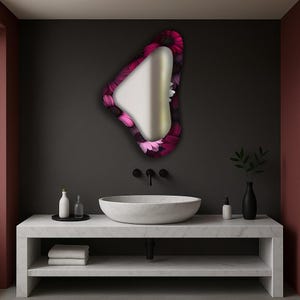 Flower stained wall mirror, Handmade mirror, Framed mirror, Bathroom mirror, Decorative mirror, Stained glass mirror, Decorative mirrors,
