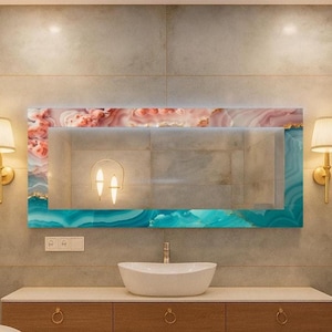Tempered glass rectangle mirror, Bathroom mirror, Rectangle wall mirror, Handmade mirror, Wall deco art, Luxury abstract home decor,