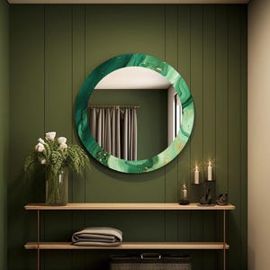 Tempered glass mirror wall art, Decorative mirror, Luxury abstract home decor, Green wall mirror, Bedroom mirror, Living room mirror,
