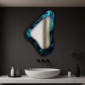 Blue wall mirror, Vintage mirror, Asymmetrical mirror, Hanging mirror, Wall mirror, Decorative mirror, Bathroom mirror, Bedroom mirror,